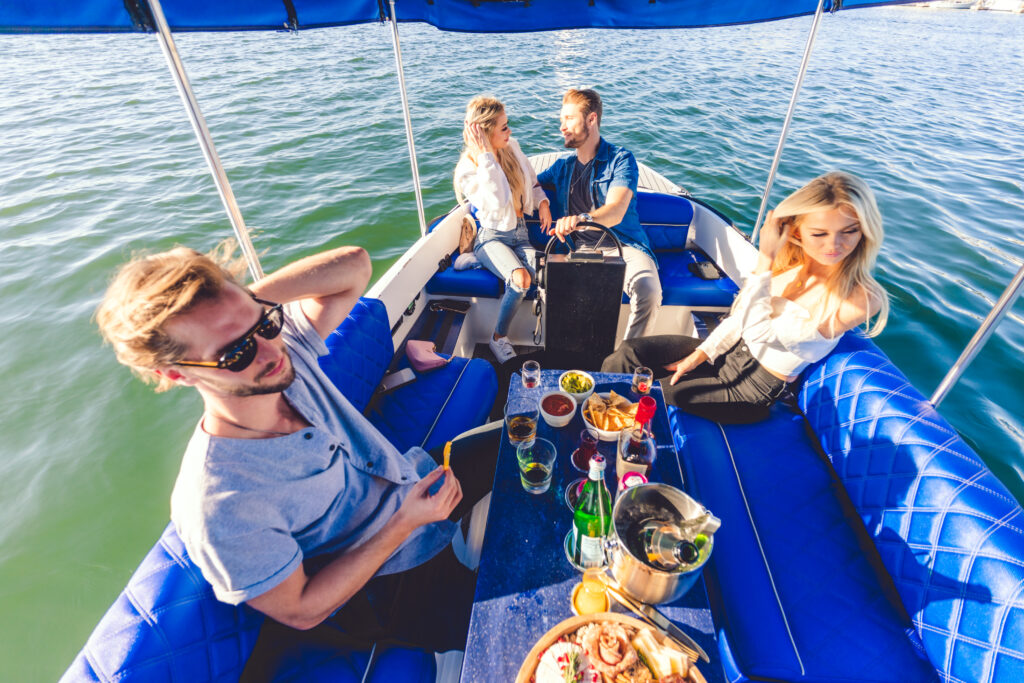 Electric boat cruising Newport Harbor